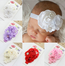 Baby Girls Flower Headbands Pearl Diamond Kids Hair Accessories 2015 New Fashion Style Hot Sell W047