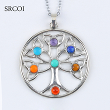 Reiki Chakra Pendant 7 Chakra Stones Natural Stone Pendant Tree Of Life Semi Precious Stones Choker Necklace For Women Jewelry