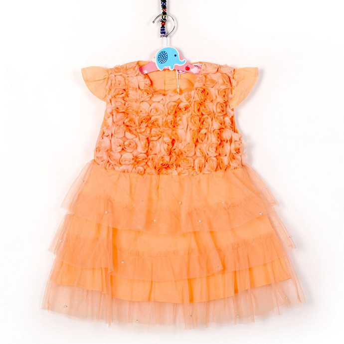 Baby girl dress summer style wholesale Little girls dress lace orange sleeve frock children clothing cute fantasia infantil nina