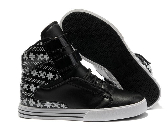 Wholesale Sup TK Society Black White Snow Flake Full Leather High Top Skate Shoes