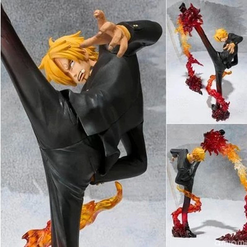 Anime One Piece Sanji Doll Black Leg Fire Battle Version Boxed PVC Onepiece Action Figure Model Toy 15cm
