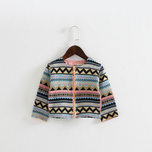 Free shipping,spring,Hot sale 2014 children clothing ,girl clothing,coat,Geometric,National style,jacket,fashion,Kids wear