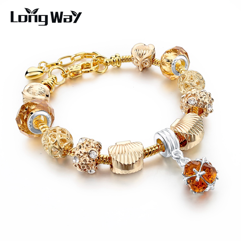 Women Fashion Diy Crystal Beads Gold Plated Charm Bracelets & Bangles Fit Pandora Jewelry Bracelet Pulseiras Bracelets Sbr150332