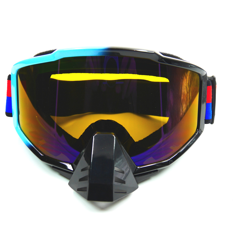 With Nose Guard ) Black Blue Motorcycle Goggles Glasses Snow Goggles