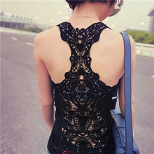 2014 Summer New Fashion Womens Tank top Sexy t-shirts Crochet Back Hollow-out woman Vest Camisole lace Gray, Black& White Vest