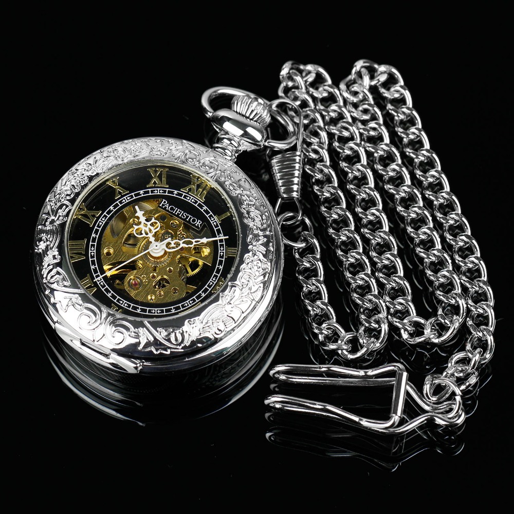 Pacifistor Mens Pocket Watches Vintage Reloj Bolsillo Necklace Watches Silver Gift Chain Pendant Fob Watch Mechanical