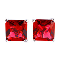 New Fashion Women Jewelry Sublimate Princess Cut Red Ruby Spinel 925 Silver Stud Earrings Whlesale Free Shipping