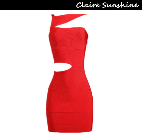 H12 2014 spring and summer red suspenders hole delicate bandage dress sexy Slim evening dress party