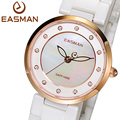 EASMAN Brand Top Women Ceramic Watch White Pearl Zircon Dial Quartz Watch 50M Water Resistant Rose