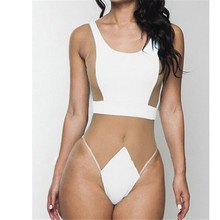 Sexy White Nude Lace Thong One Piece Swimsuit 2015 Swimwear Women High Waist Bathing Suit Bandage