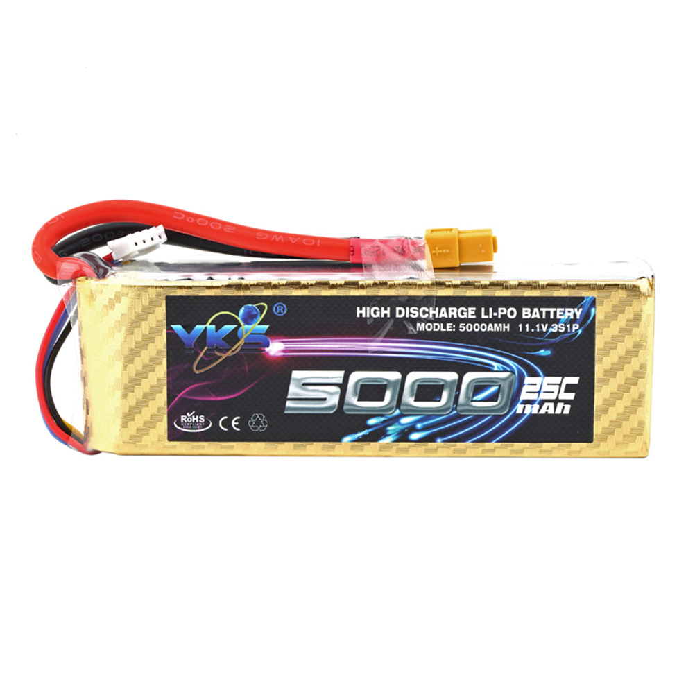 YKS High Power 11.1V 5000mAH 25C MAX 40C XT60 Plug Rechargeable Lipo Battery for RC Helicopter Airplane