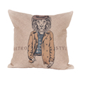wholesale original design lion deer zebra animal head pattern cotton linen material pillow case with invisible