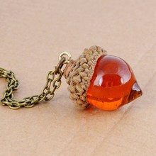 Fashion Women Glaze Stone Necklace Orange Quartz Real Pine Cone Acorn Design Pendant Drop Crystal Natural