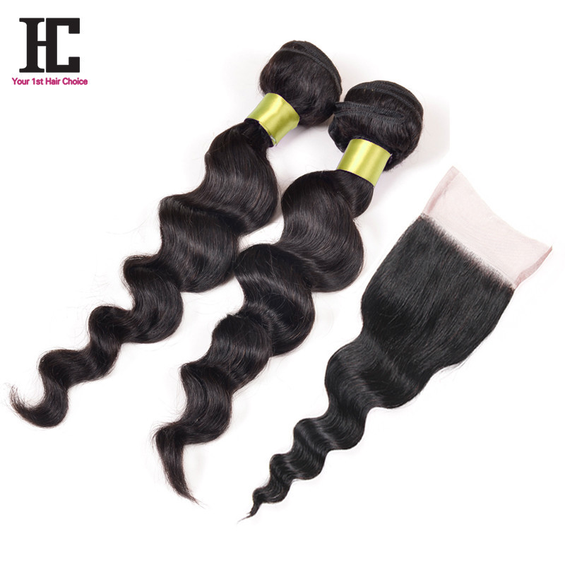 Grade 7A Unprocessed Virgin Hair With Closure Peruvian Loose Wave With Closure Soft Human Lace Closure 4x4 Rosa Hair Products