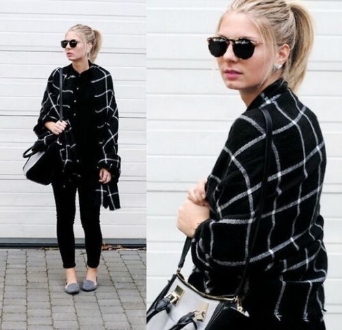 New Lady Women Blanket black white Plaid Cozy Checked font b Tartan b font Scarf Wraps