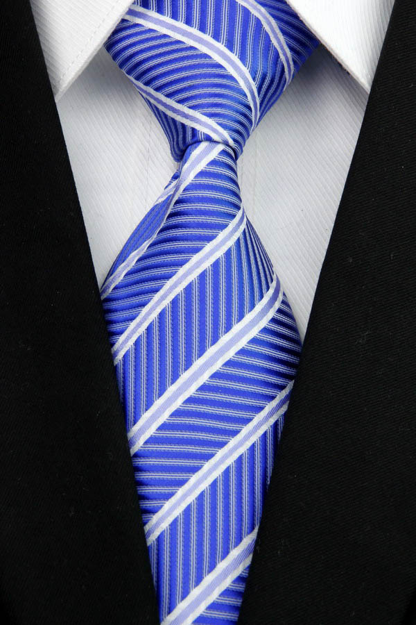 ST009 Fashion Jacquard Woven Smooth Tie Gravata Royal White Stripes New Neckties For Man Casual Business