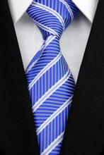 ST009 Fashion Jacquard Woven Smooth Tie Gravata Royal White Stripes New Neckties For Man Casual Business