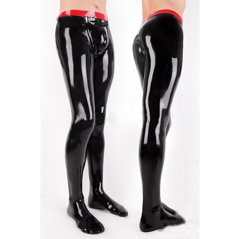 2016 new fashion sexy Latex men pants with socks fetish rubber trousers with front crotch piece plus size Hot sale