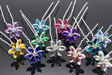 10pcs/lot Hair Accessories Simple Fashion Hair Pins Six leaves colored rhinestone party Hairpins Women Hair Jewelry H-48