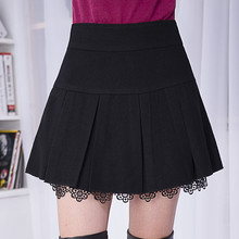 Women Winter High Waist Woolen Skirts Plus Size 4XL 2016 Women Fashion Lace Pleated Skirt for Women Casual Black Red Skirt