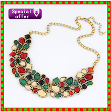 2014 Wholesale Vintage Fashion Jewelry Gold Crystal Chunky Choker Statement Necklaces & Pendants with Drop Imitation Gemstone