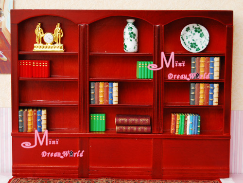... Wood RED Bookshelf Bookcase Library Cabinet Reading Room Dollhouse