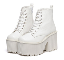 Womens Boots Winter Fashion Platform High Heel Boots Ladies Ankle Boots Punk Rock Motorcycle Boots Black Platform Shoes