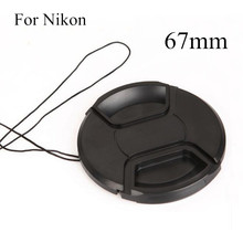67mm Black Plastic Center Pinch Snap on Cap Cover LOGO Anti lost Rope for Nikon 67