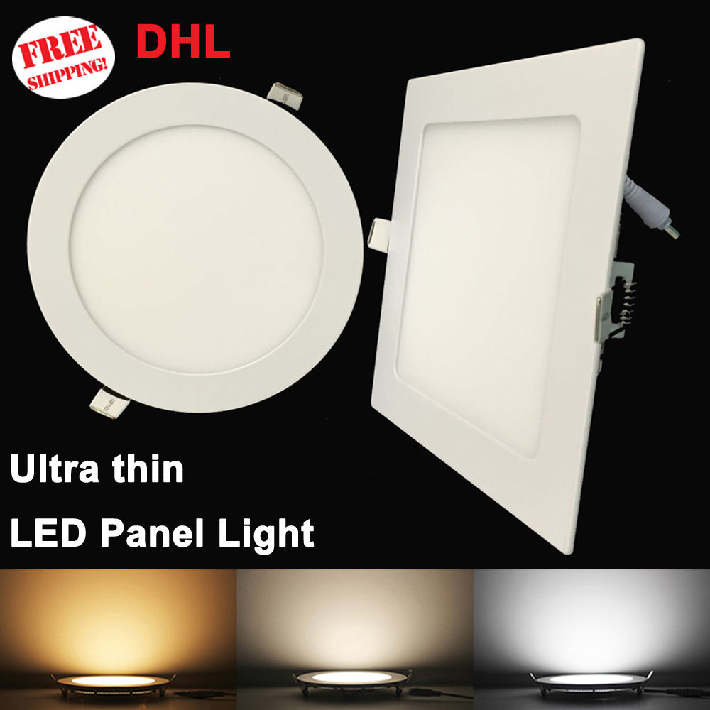 20pcs Ultra Thin Led Panel Downlight 3W 6W 9W 12W15W 18W Round/Square LED Ceiling Recessed Light AC85-265V LED Panel Light bulb