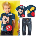 Retail 2016 new next summer Children s clothing boy mickey printed shirt The cowboy pants 2pcs