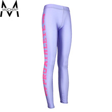 MUCHEN 2015 Women Purple Leggings Pink Side Letters Sports Pants Force Exercise Tights Elastic Fitness Running Trousers  S16-32
