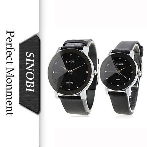 2015 New Sinobi Brand Couple Watches PU Leather Band Quartz Wristwatch Fashion Casual Lover s Watch