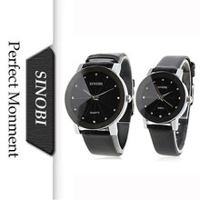 High Quality Sinobi 981 Couple Watch Black Dial PU Band Quartz Analog Wrist Fashion and Casual Lover’s Style Free Shipping