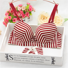 2015 Summer young girl stripe deep-v Bra set,Women bowknot underwear,bra brief sets,lingerie set,underclothes,sexy lingerie