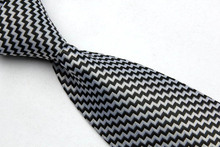 NT0041 Silver Black Stripe Smooth Jacquard Woven Classic Type Silk Polyester Mans Business Wedding Luxury Tie