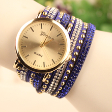 2015 Popular de corea pulsera mujer del reloj de la tendencia de cachemira personalizada piedras ginebra Dial reloj de cuarzo Relojes