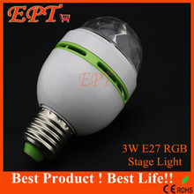 Free shipping Popular E27 3W Colorful Auto Rotating RGB LED Bulb Stage Light Party Lamp Disco Hot Sale