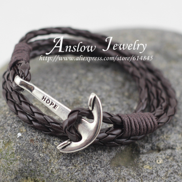 LOW0018LB New Arrival Fashion Jewelry 40cm PU Leather Bracelet Men Anchor Bracelets For Women Best Friend
