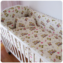 Promotion! 6PCS Bear 100% Cotton Baby Nursery Cot Crib Bedding Set Crib Bumper, include (bumpers+sheet+pillowcase)