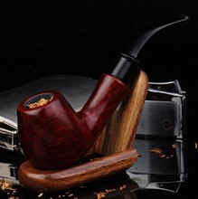 Handmade Fashion Vintage Mens Durable Wooden Pipe Tobacco Smoking Pipe With Synthetic Leather Sheath And Pipe Rack Drop
