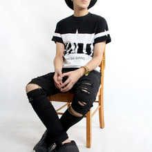 Cool Swag Hip Hop Jeans Destroyed Distressed Knee Leg Zippers Jeans Pants For Skinny Men
