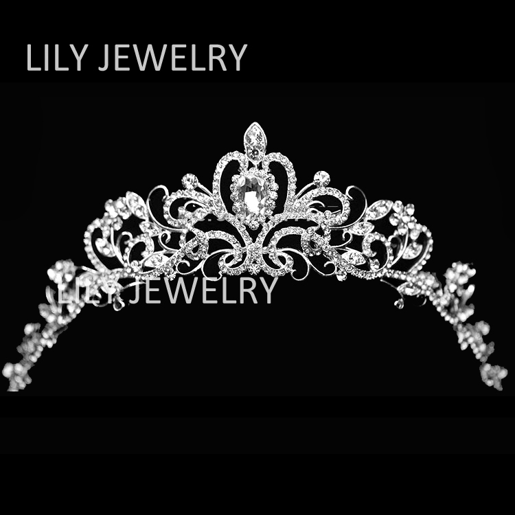 2015 New European Style Tiaras Silver Plated Hair Jewelry Top Crystal Floral Crowns for Bride Wedding