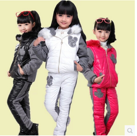 2015 New  Winter Girls Clothing Sets, jacket Suit Set, Sport Suit, Girls Tracksuit set, Children Winter Down Suit 3-14T