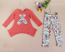 New 2015 Casual clothes Hot sales Autumn baby girl dress long sleeve T shirt Flower Legging