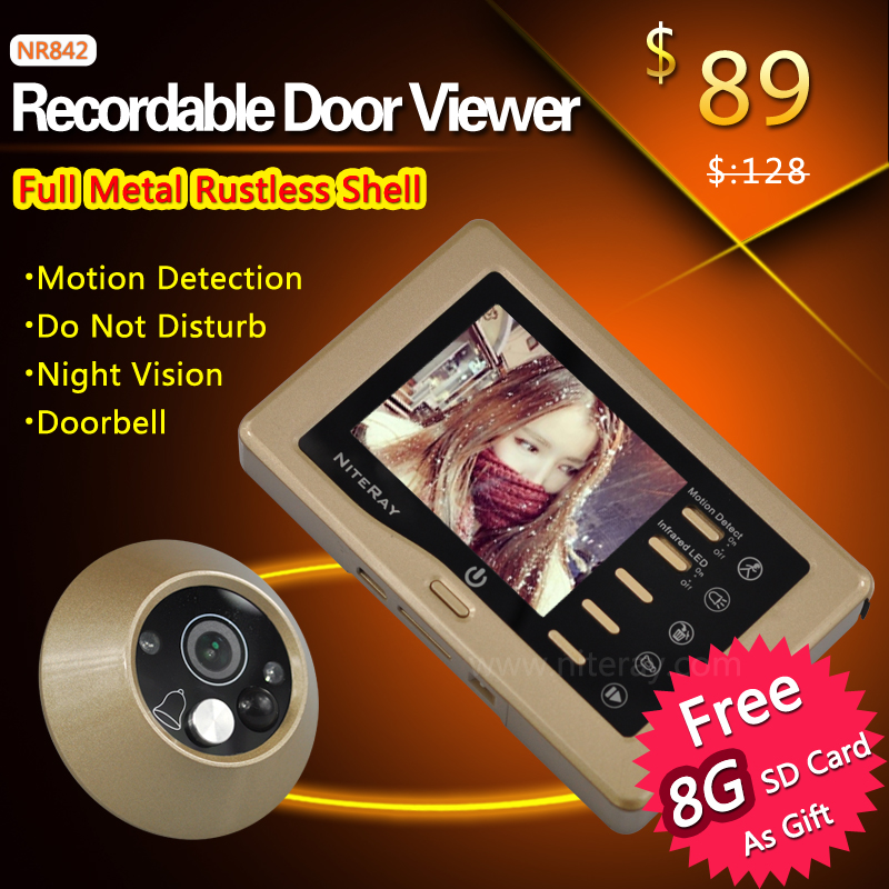 Sensitive Motion Detect Digital Peephole Door Viewer Camera Recordable Video Doorbell For Door Access Seucity