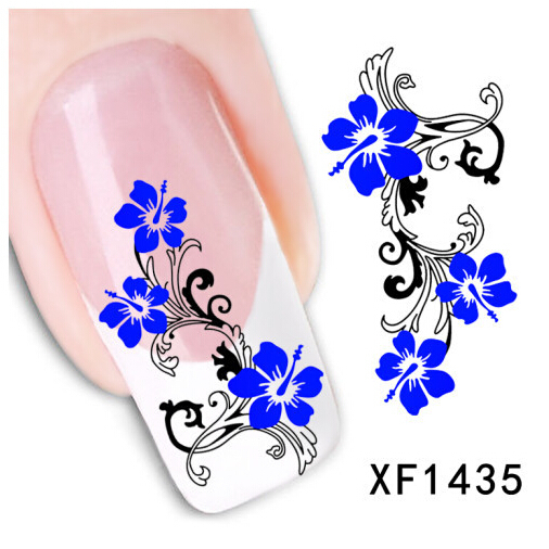 Hot Sale Nail Sticker Nail Art XF1435 Blue Beauty Flower DIY Decration Mother s Day Gift