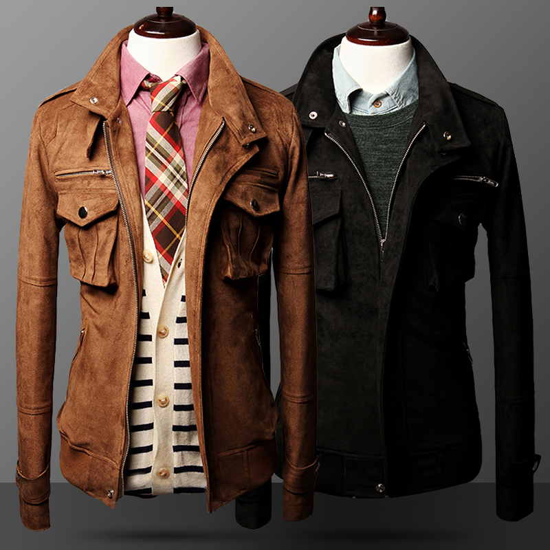 Casual Jacket New Military free Shipping 2015 Slim Motorcycle Jacket Suede Male Autumn And Winter Outerwear