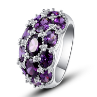 Wholesale Women Rings Elegant Novelty Oval Cut Purple Amethyst 925 Silver Ring Size 7 8 9 10 Fashion Gifts Free Shipping