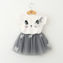 New 2016 Summer Girls Clothing Sets Fashion Cotton Short Sleeve T-shirt+Organza Skirts Children Kids Girl Clothes 2pcs Set 2-7Y