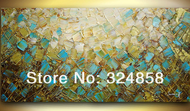 Handmade artwork blue brown rectangle landscape oil painting on ...